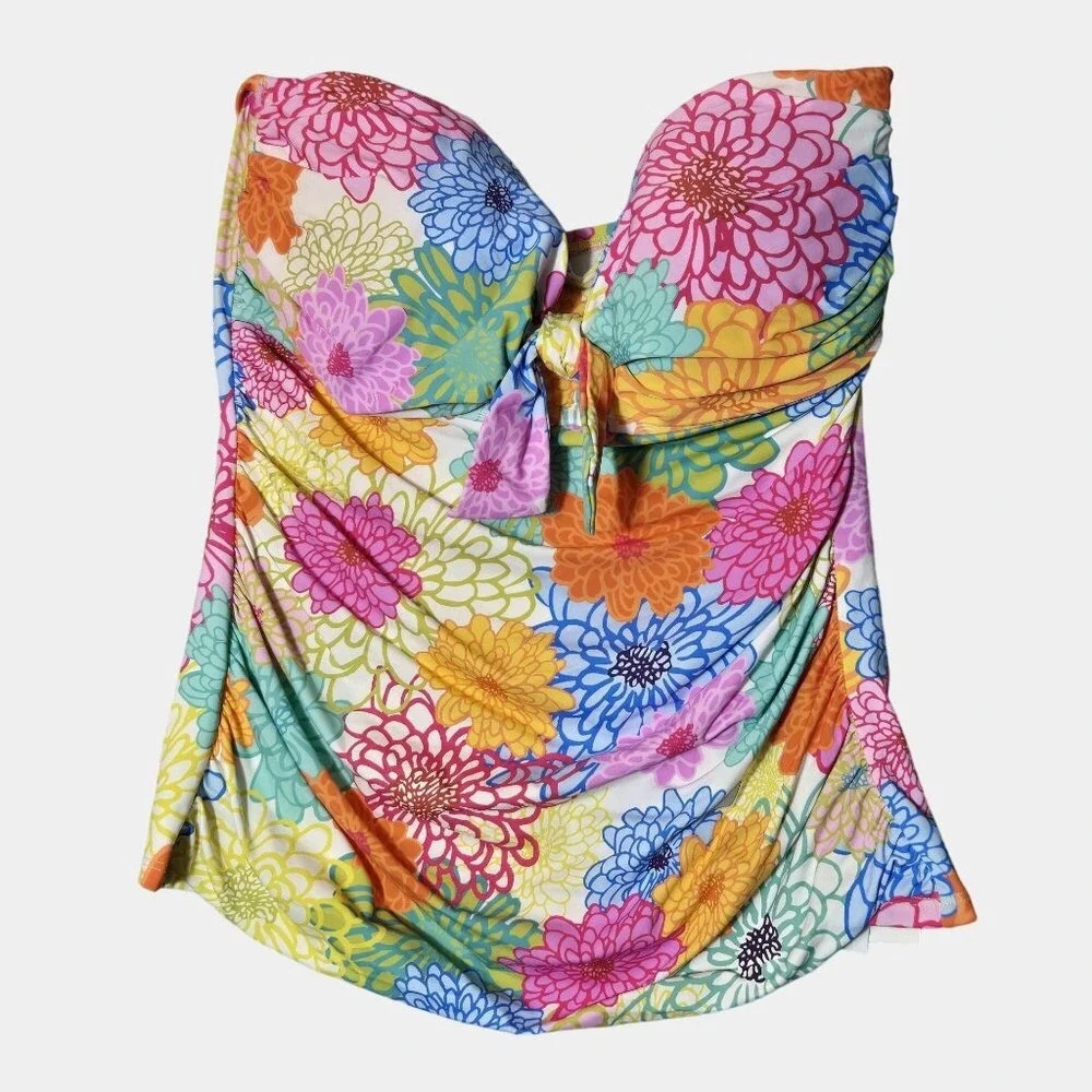 Bleu Rod Beattie Floral Bandeau Tankini Top Multi Color 8 Colorful Beach NWT